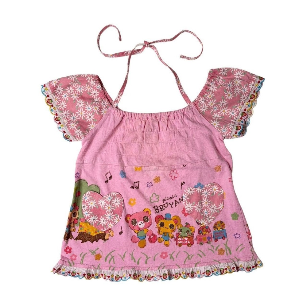 j-fashion graphic puff sleeve babydoll top